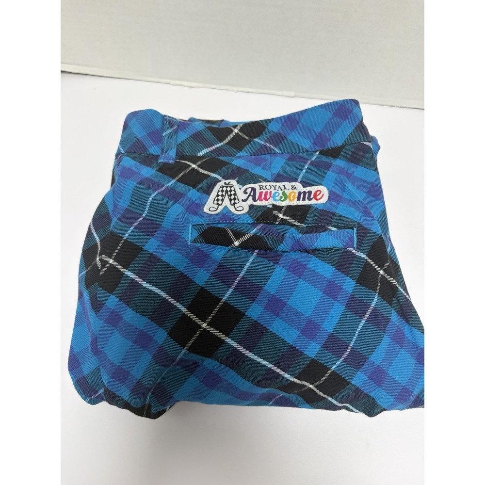 Royal & Awesome Turquoise & Black Plaid Knicker Pants Size 36 Adjustable Hem